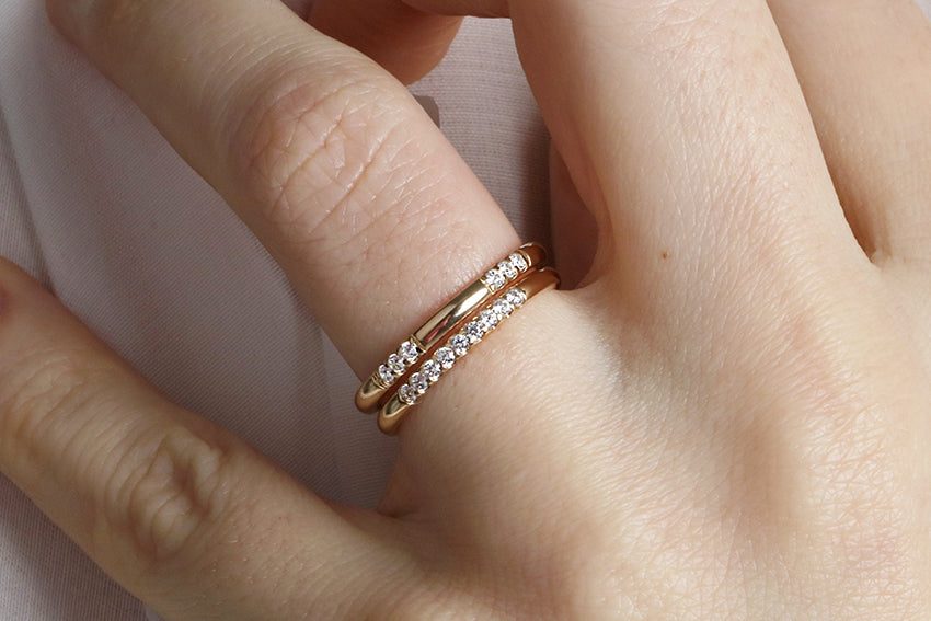 14K Gold 2mm 9 Stone Diamond Wedding Band