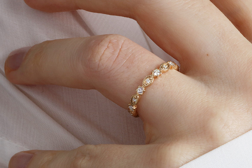 14K Gold Round and Marquise Design Diamond Wedding Band