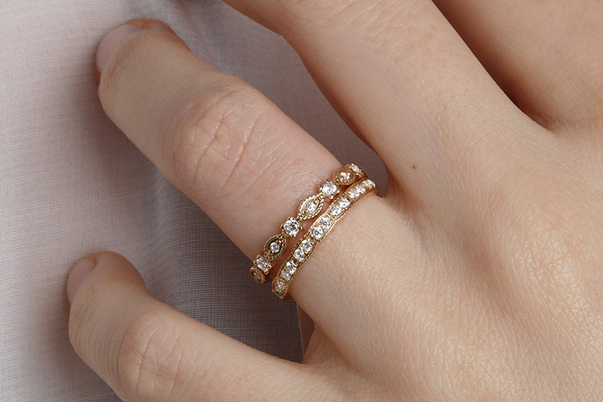14K Gold Round and Marquise Design Diamond Wedding Band