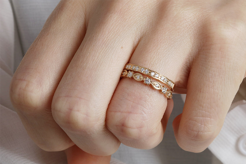 14K Gold Round and Marquise Design Diamond Wedding Band