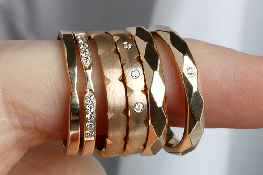 14K Gold 3mm Multi Faceted Wedding Band