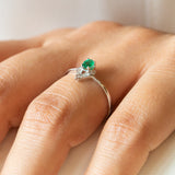 14K Gold Emerald and Round Engagemet Diamond Ring