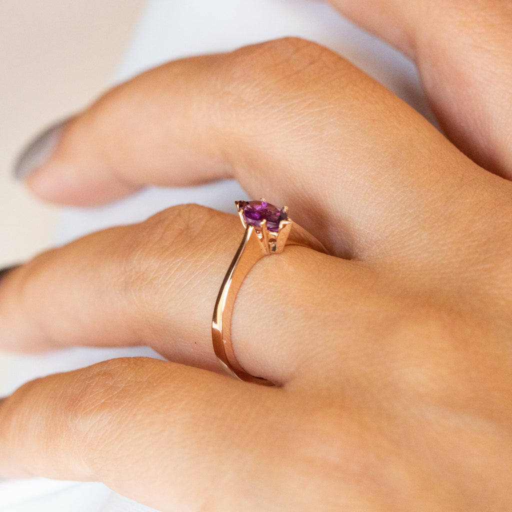 14K Gold Marquise Amethyst Gemstone Ring