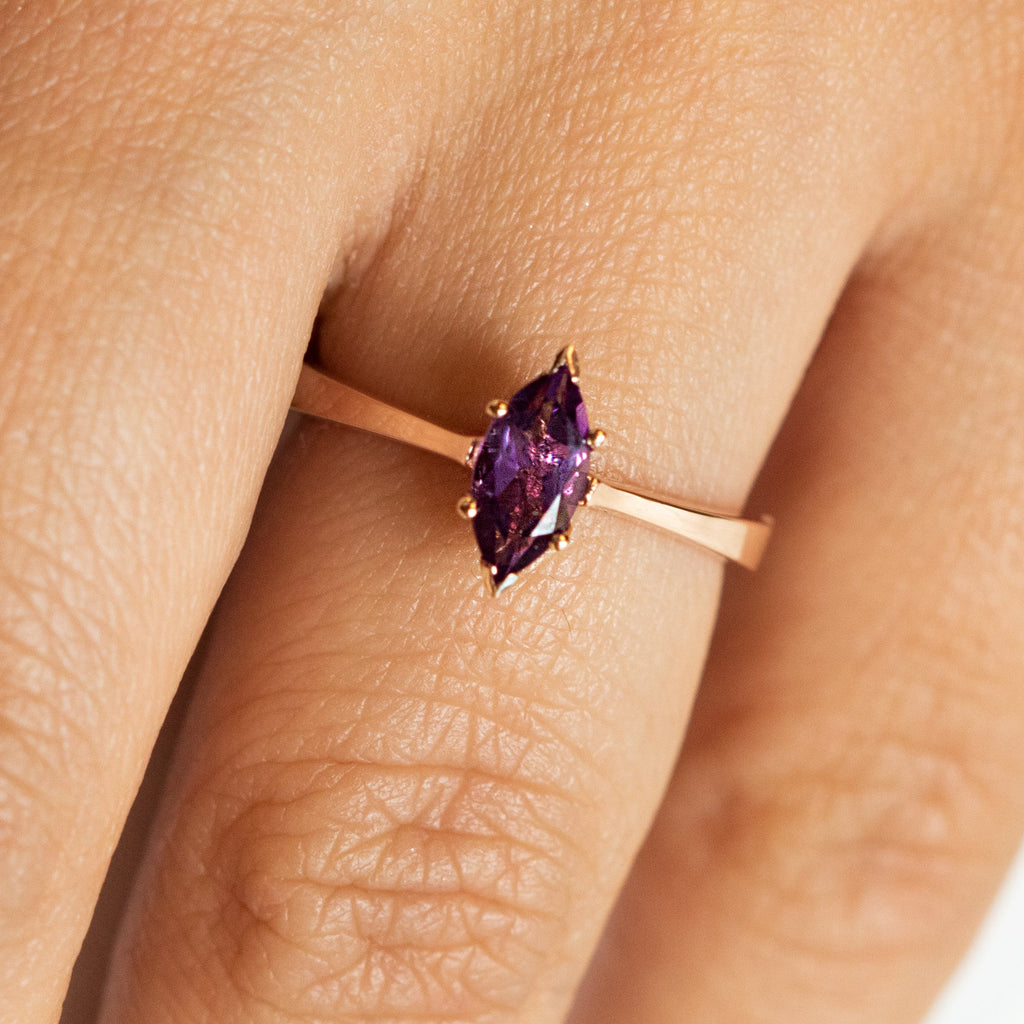 14K Gold Marquise Amethyst Gemstone Ring