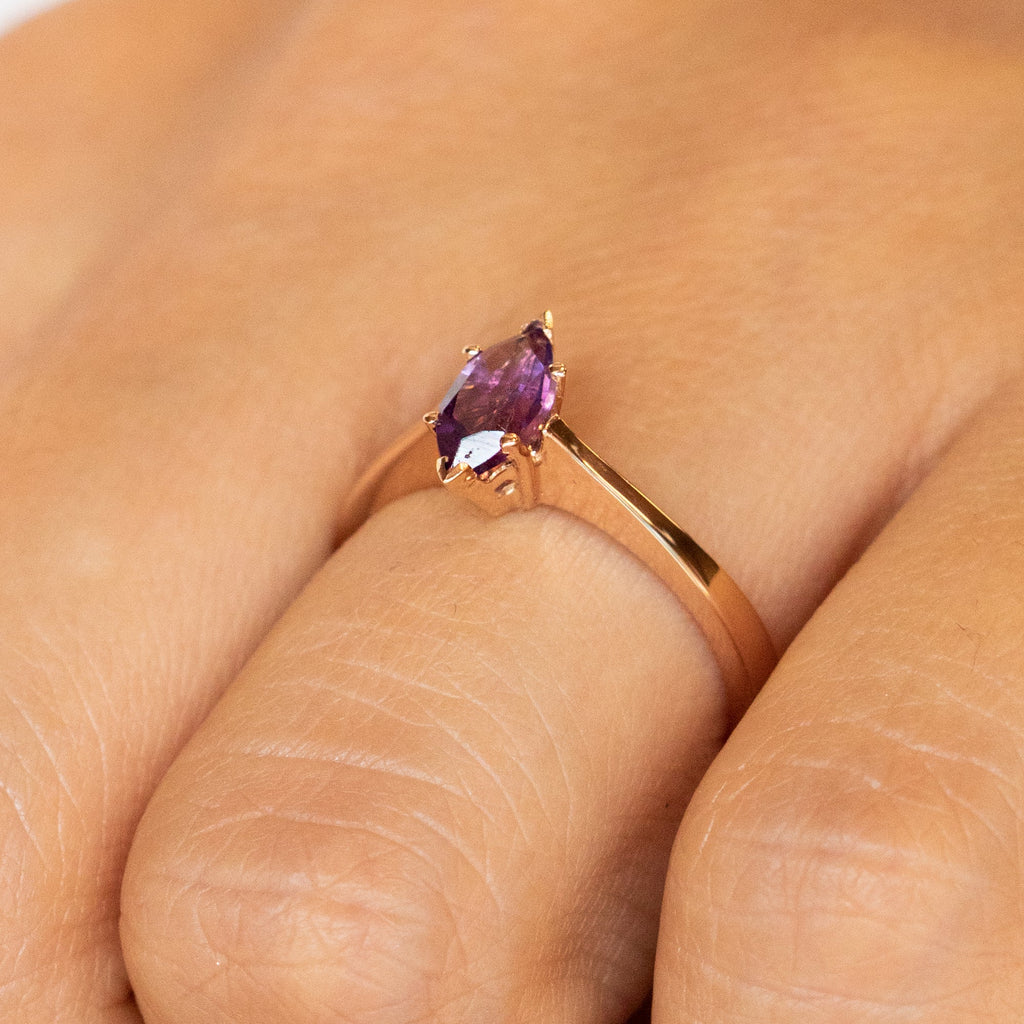 14K Gold Marquise Amethyst Gemstone Ring