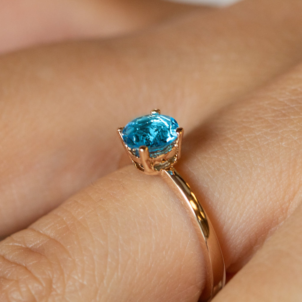 14K Rose Gold Blue Topaz Gemstone Ring