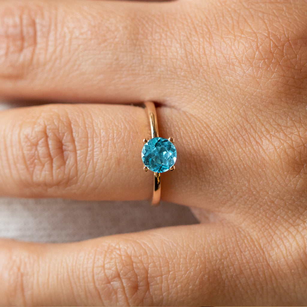 14K Rose Gold Blue Topaz Gemstone Ring