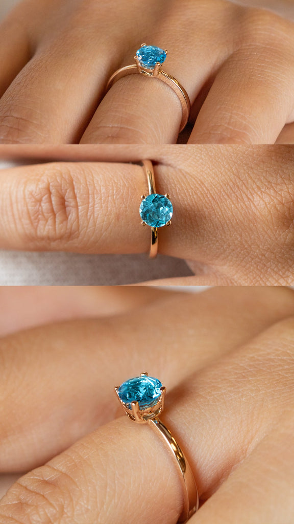 14K Rose Gold Blue Topaz Gemstone Ring