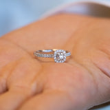 14K Halo Diamond Ring, Micropave Round Diamond Engagement Ring