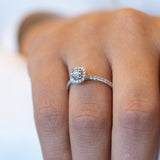 14K Halo Diamond Ring, Micropave Round Diamond Engagement Ring