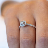 14K Halo Diamond Ring, Micropave Round Diamond Engagement Ring