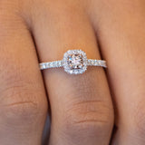 14K Halo Diamond Ring, Micropave Round Diamond Engagement Ring