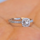 14K Halo Diamond Ring, Micropave Round Diamond Engagement Ring