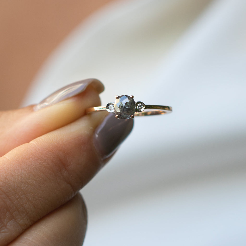 14K Rose Gold Salt and Pepper Diamond Engagement Ring