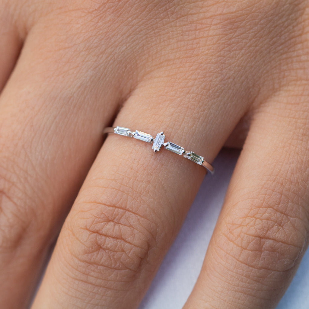 14K White Gold Thin Diamond Ring