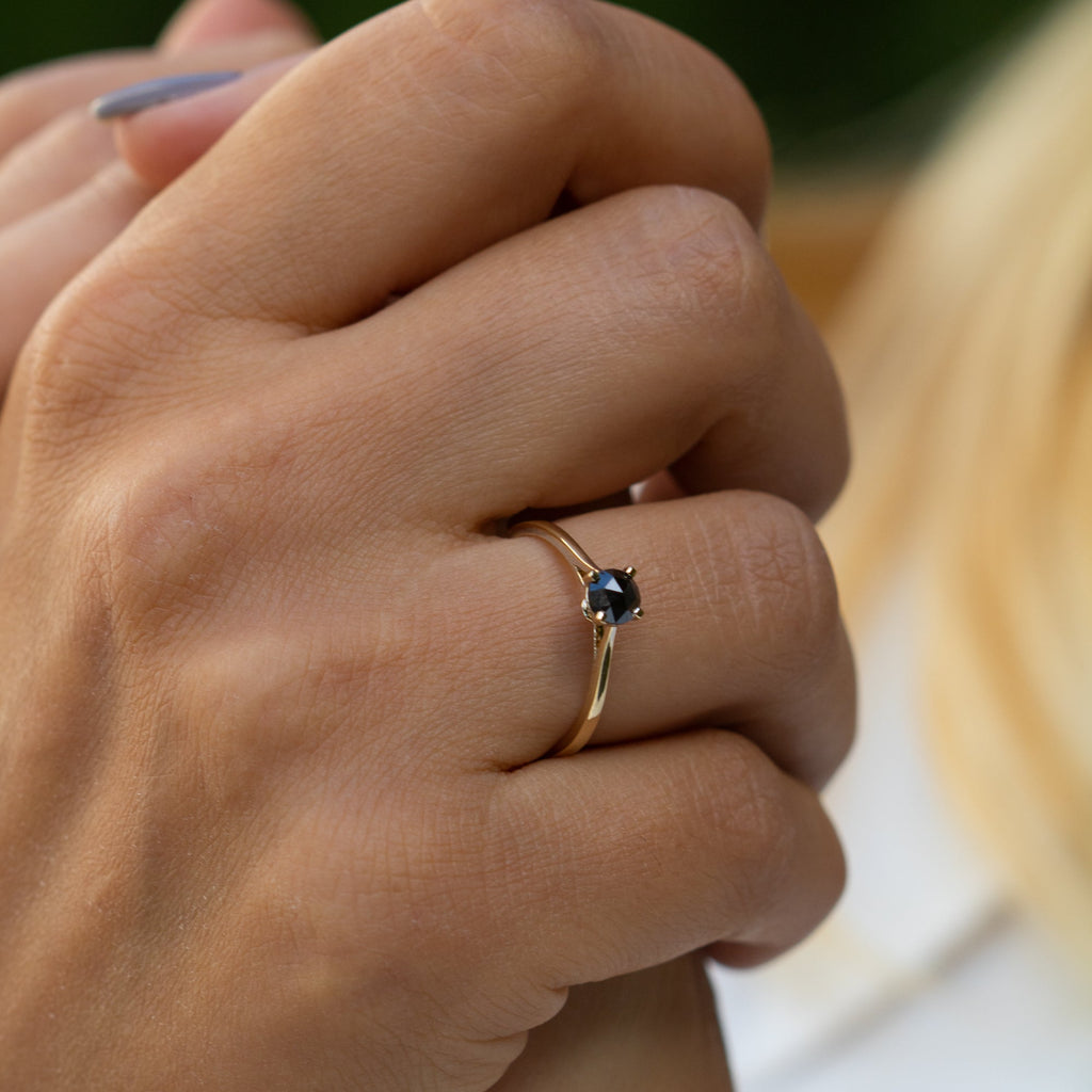  14K Gold Black Diamond Engagement Ring
