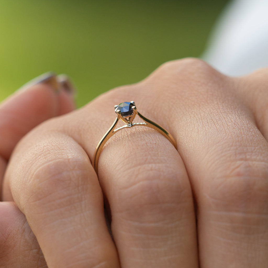  14K Gold Black Diamond Engagement Ring