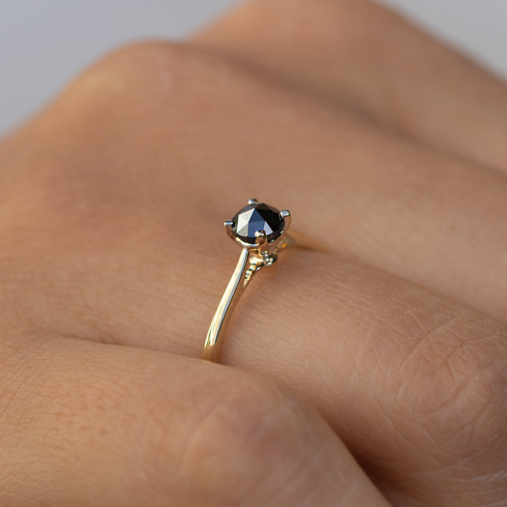 14K Gold Black Diamond Engagement Ring