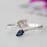 14K Gold Tear Drop Sapphire and Diamond Ring