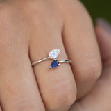 14K Gold Tear Drop Sapphire and Diamond Ring