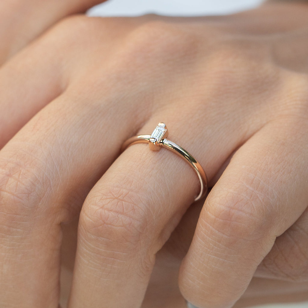 14K Rose Gold Solitaire Diamond Baguette Ring