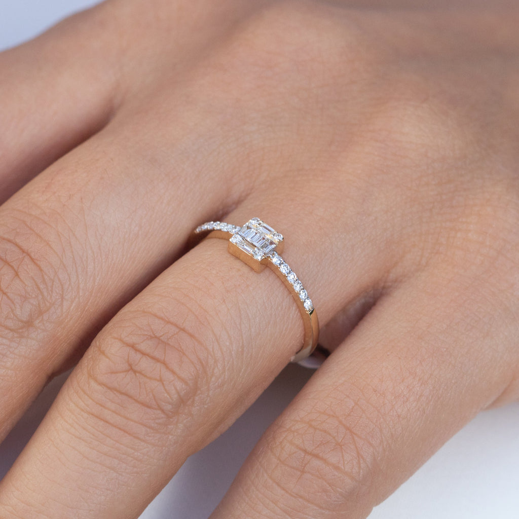 14K Gold Petite Baguette Diamond Ring