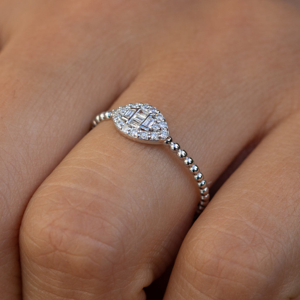 14K White Gold Diamond Evil Eye Ring