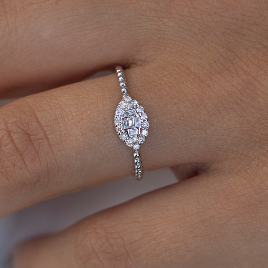 14K White Gold Diamond Evil Eye Ring