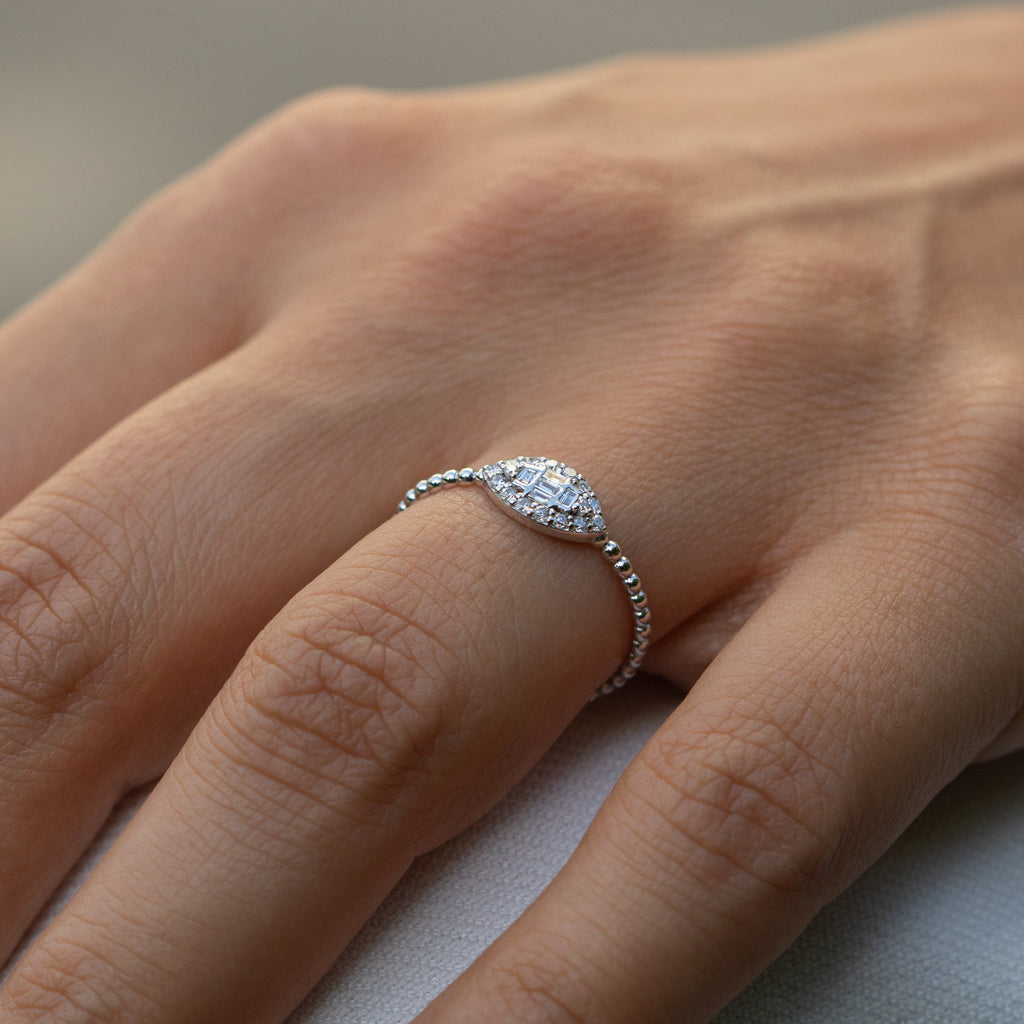 14K White Gold Diamond Evil Eye Ring
