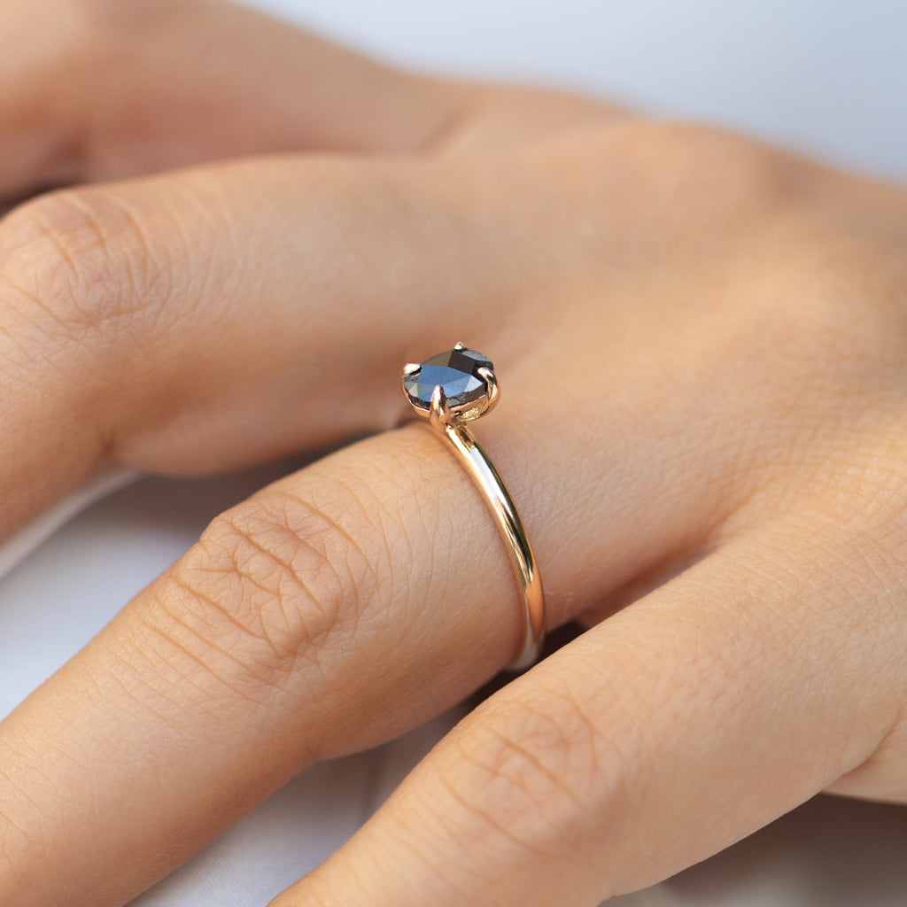 14K Gold Black Diamond Engagement Ring