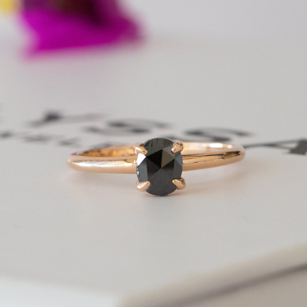 14K Gold Black Diamond Engagement Ring