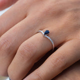 14K White Gold Pear Sapphire with Round Diamond