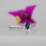 14K White Gold Pear Sapphire with Round Diamond