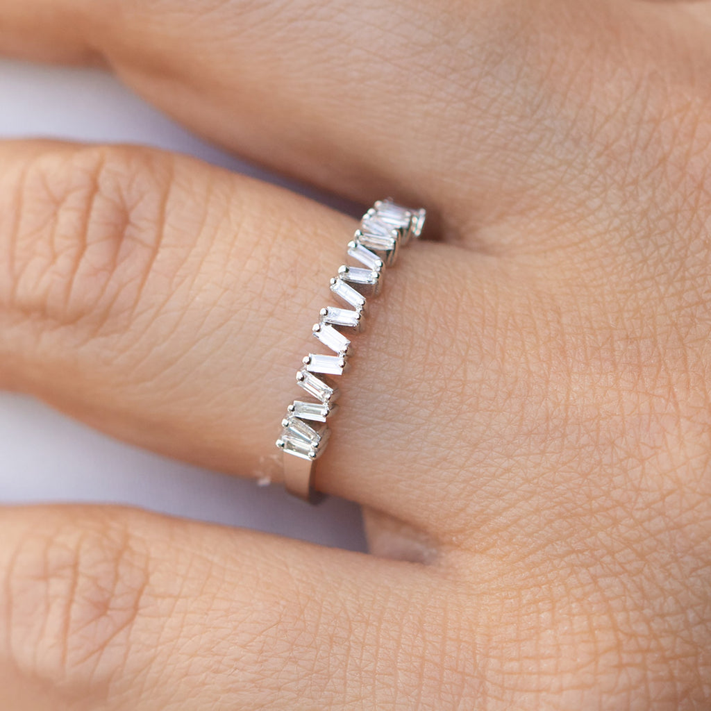 14K White Gold Stackable Baguette Diamond Ring