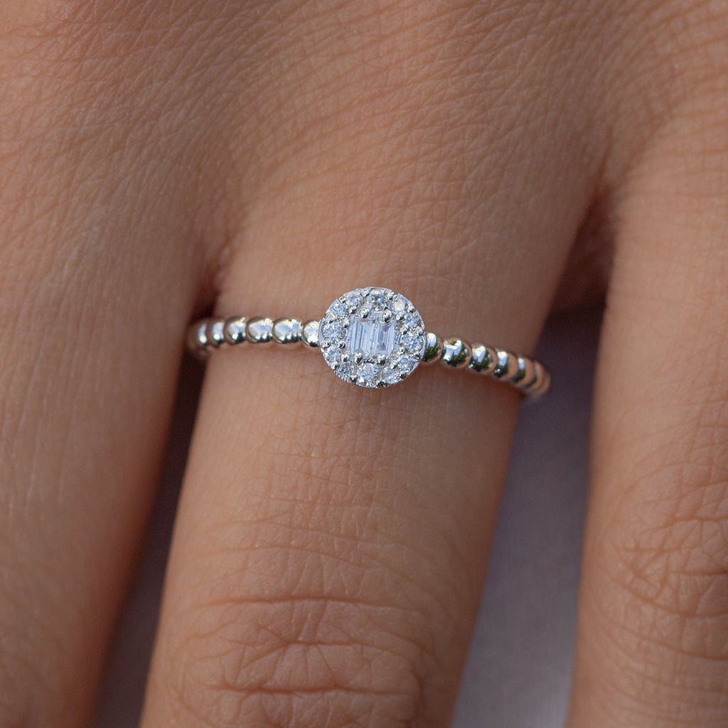  14K White Gold Baguette and Round Diamond Ring