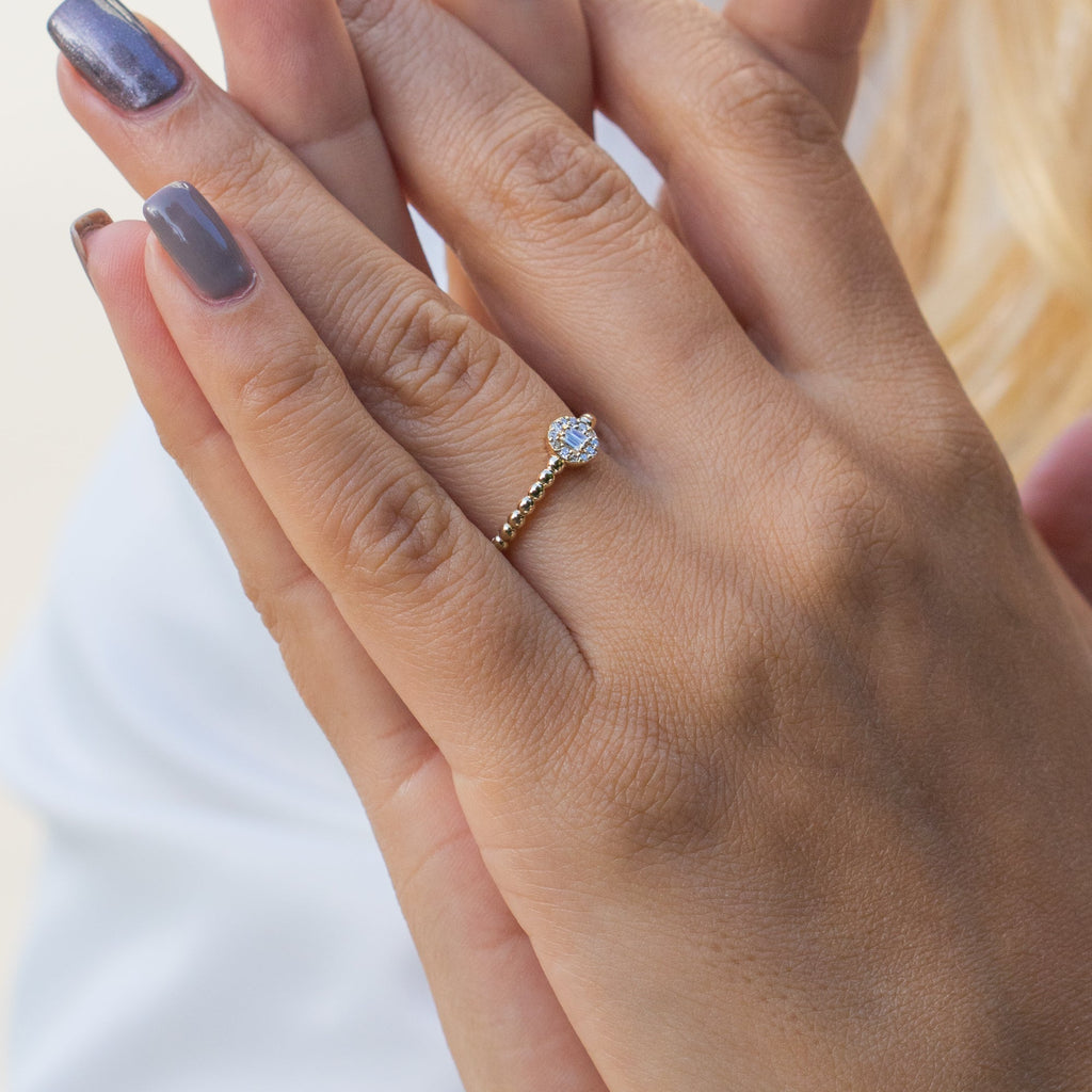  14K White Gold Baguette and Round Diamond Ring