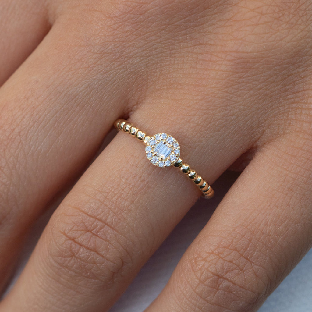  14K White Gold Baguette and Round Diamond Ring