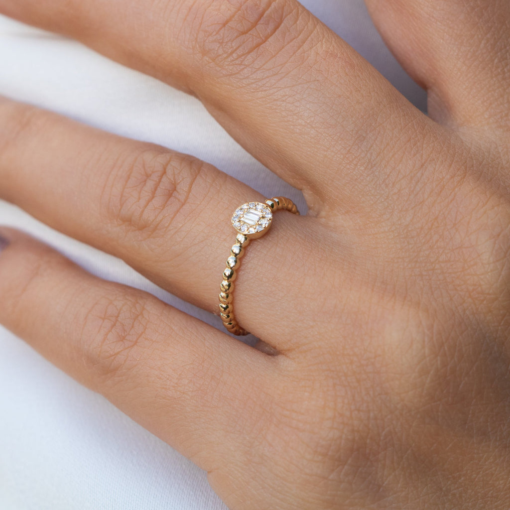  14K White Gold Baguette and Round Diamond Ring