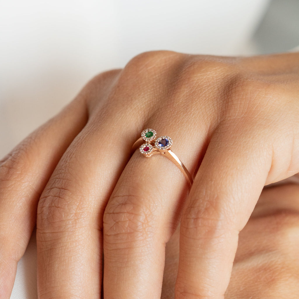 14K Rose Gold Sapphire Ruby Emerald and Diamond Ring