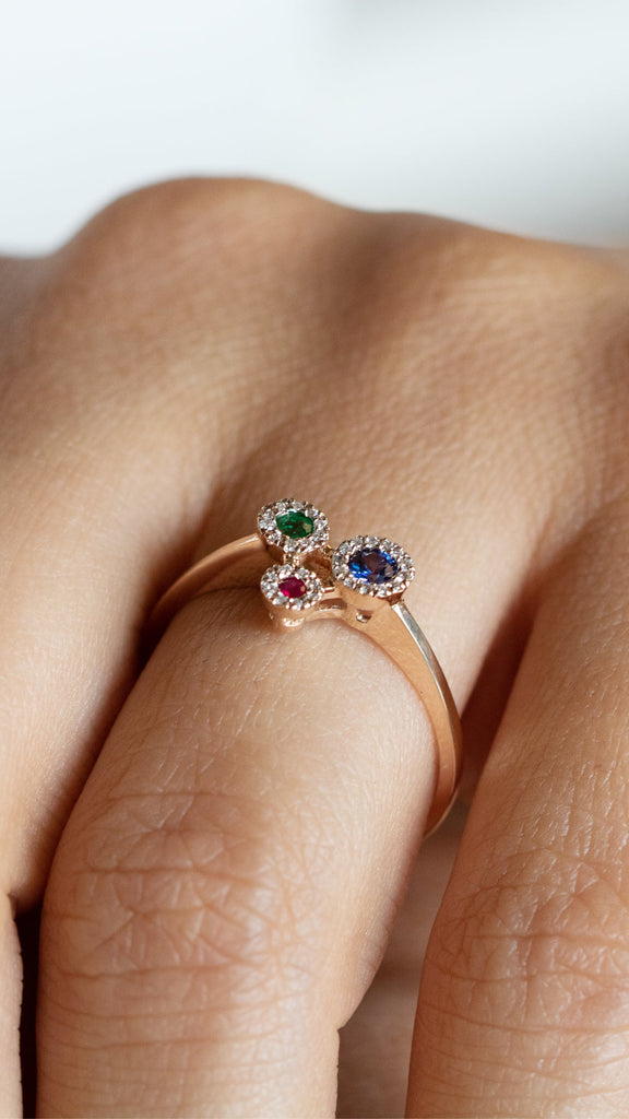 14K Rose Gold Sapphire Ruby Emerald and Diamond Ring