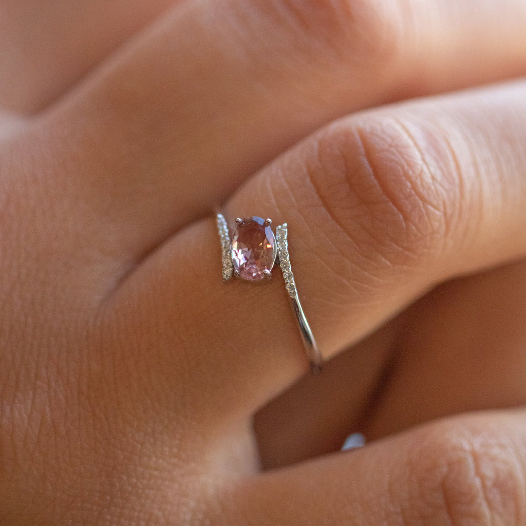8K White Gold Pink Tourmaline Diamond Ring