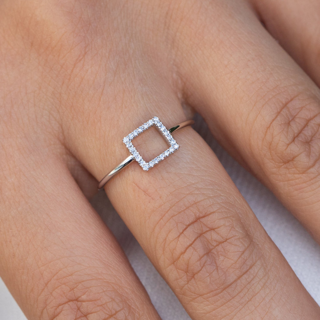14K White Gold Pave Geometric Diamond Ring