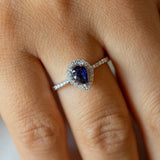 14K White Gold Pear Shape Sapphire Diamond Ring