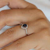 14K White Gold Pear Shape Sapphire Diamond Ring