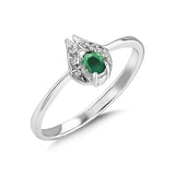 14K Gold Emerald and Round Engagemet Diamond Ring