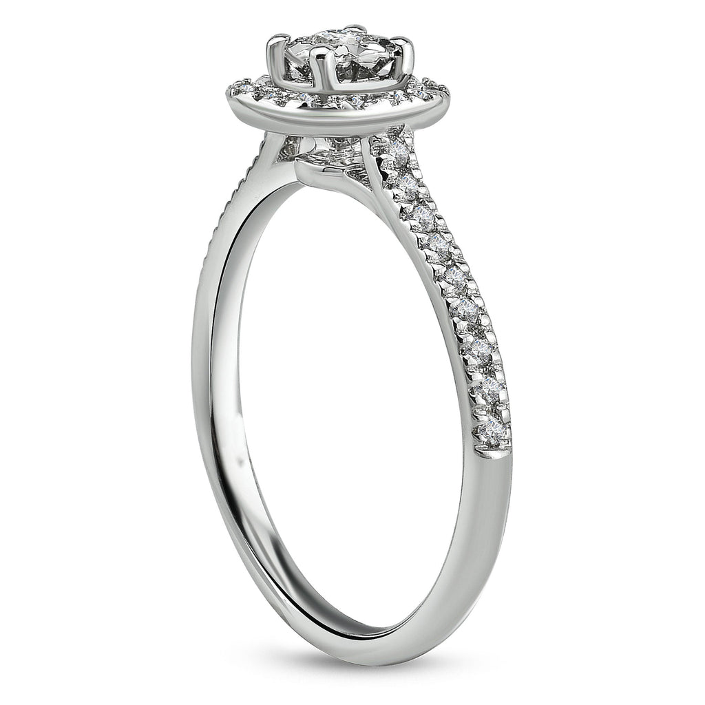 14K Halo Diamond Ring, Micropave Round Diamond Engagement Ring