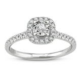 14K Halo Diamond Ring, Micropave Round Diamond Engagement Ring