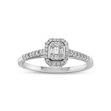 14K Gold Round and Baguette Diamond Engagement Ring