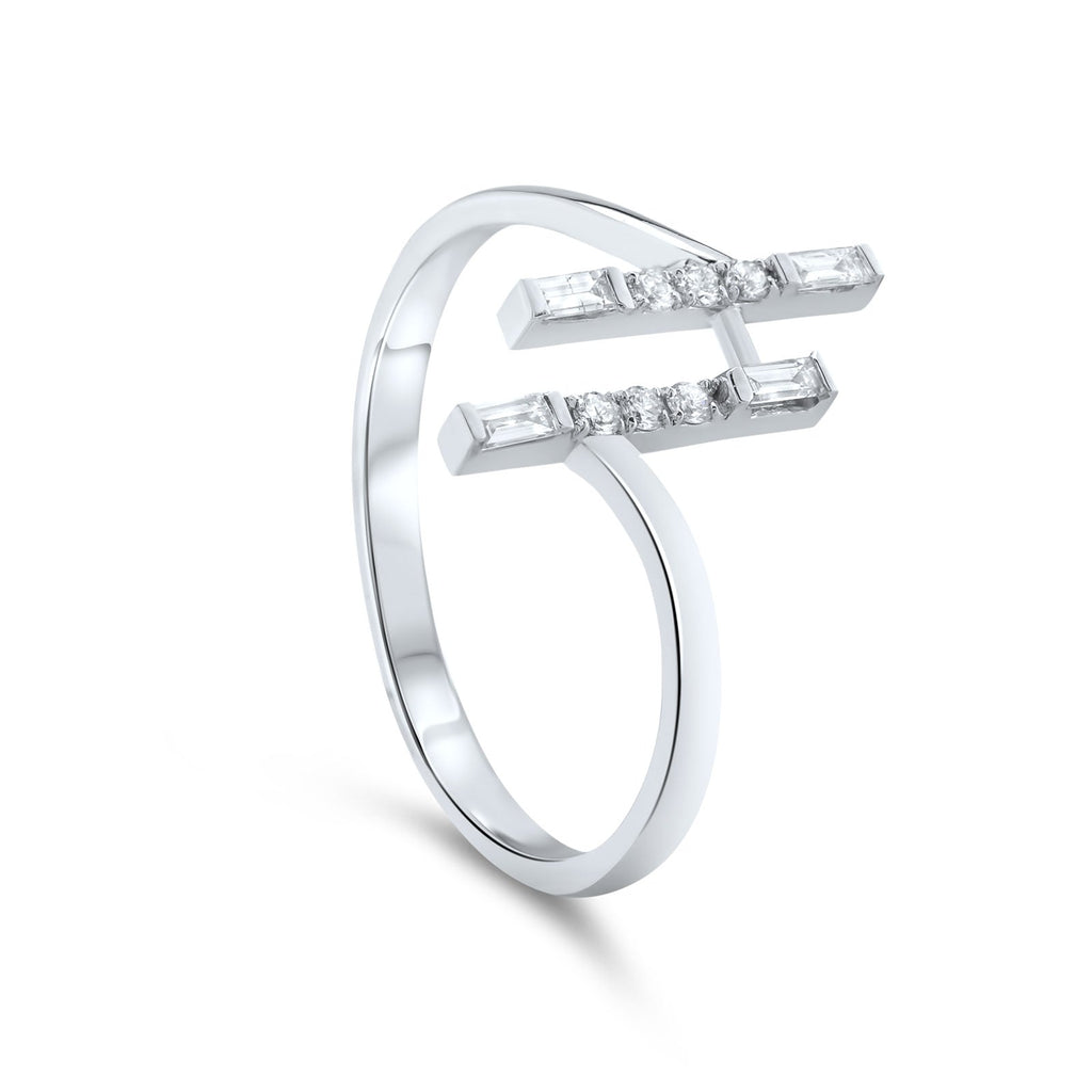  14K White Gold Double T Bar Ring