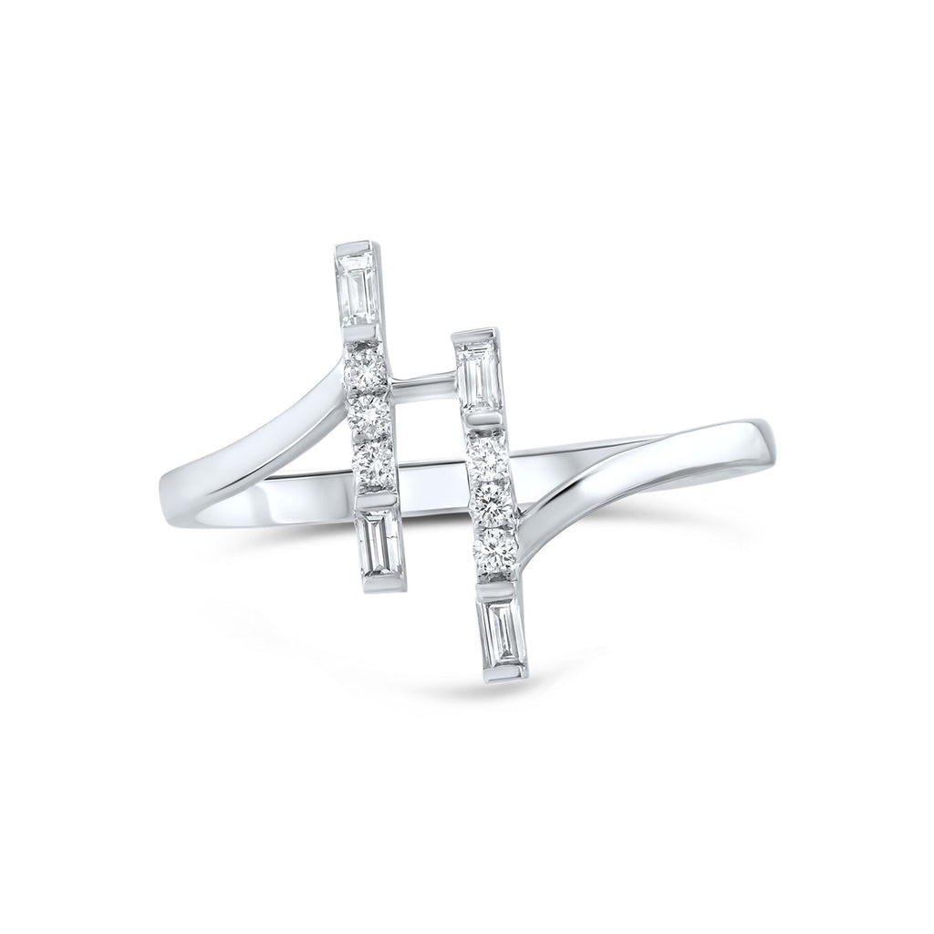  14K White Gold Double T Bar Ring